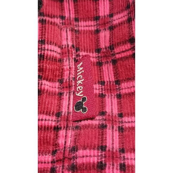 Mickey Unlimited Womens Medium Red Plaid Flannel Button Down Shirt Mickey Mouse - Picture 8 of 11